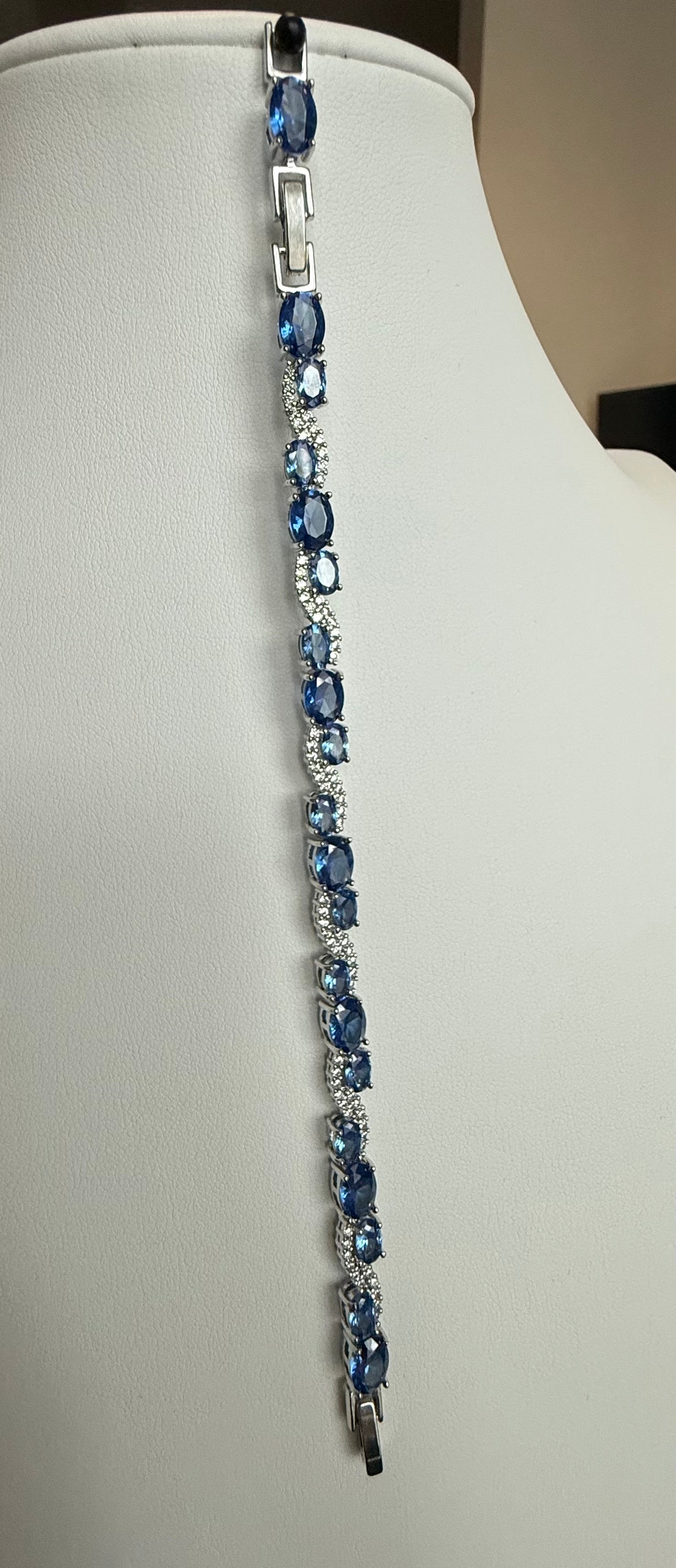 Royal Blue Crystal Wave Tennis Bracelet – Silver Tone Oval Stone Sparkling Bracelet Jewelry Gift Box Included 7080