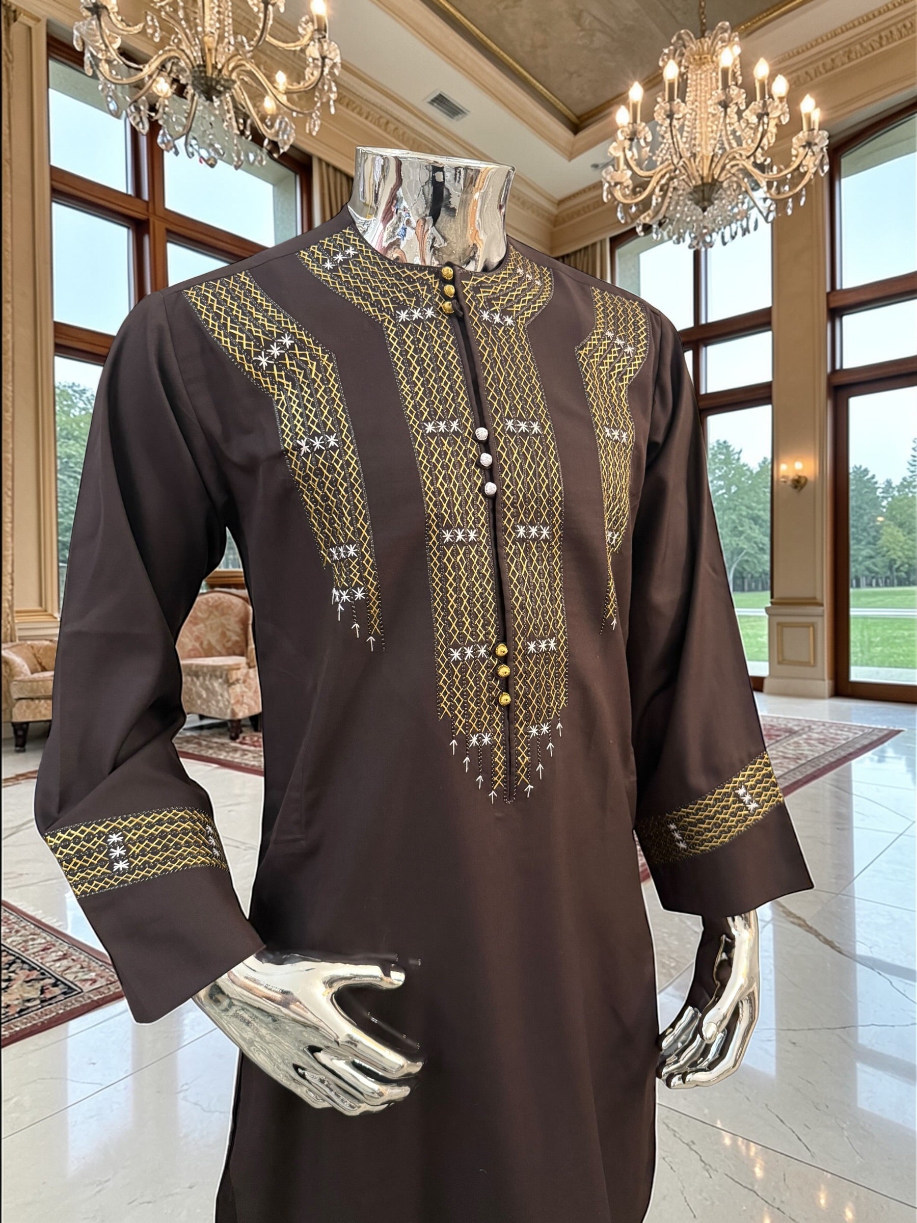 Hand Embroidered Afghan Parahan Tunban – Brown, Small to Extra Small