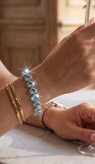 Aqua Blue Crystal Heart Bracelet – Silver Tone Sparkling Heart Link Bracelet, Gift Ready 7079