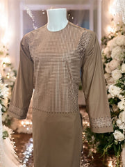 Afghan Parahan Tunban for Men Machine Embroidered Taupe Traditional Wear Medium