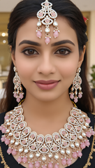 Blush Pink Kundan Bridal Jewelry Set with Earrings & Maang Tikka | Rose Gold Indian Pakistani Afghan Wedding Necklace | Jewelry Gift Box Included 6049