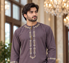 Plum Embroidered Afghan Parahan Tunban for Men with Matching Shawl