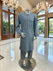 X-Large Teal Afghan Parahan Tunban with Hand Embroidery Traditional Men’s Outfit