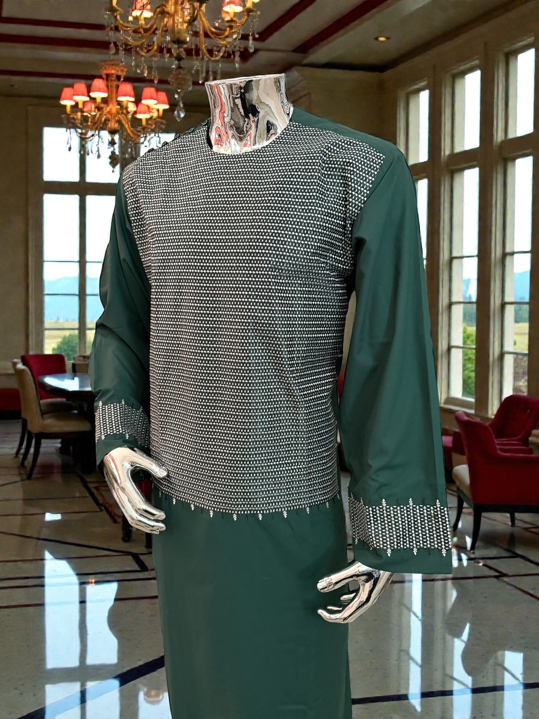 XL Emerald Green Afghan Parahan Tumban | Traditional Cotton-Blend Men’s Outfit | Luqmaan Boutique
