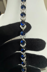 Royal Blue Crystal Leaf Link Bracelet – Silver Tone Elegant Statement Jewelry 7104