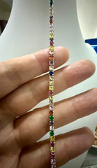 Multicolor Rainbow Crystal Tennis Bracelet for Women – Silver Tone with Jewelry Gift Box 7073