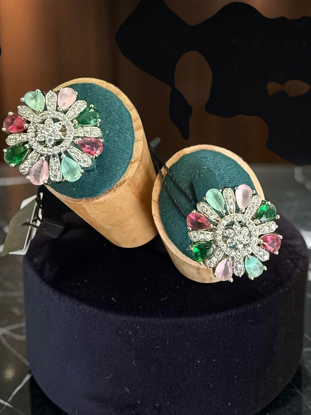American Diamond Floral Statement Ring – Adjustable Pear-Cut Crystal Cocktail Ring, 5 Colors, Gift Box Included
