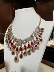 Ruby Red Kundan Half Bridal Jewelry Set – 5-Piece Necklace, Earrings, Sheeshphool, Nath & Adjustable Rings 6060