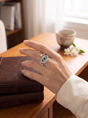 Turquoise Evil Eye Adjustable Statement Ring – Silver Tone Crystal Eye Ring 7150