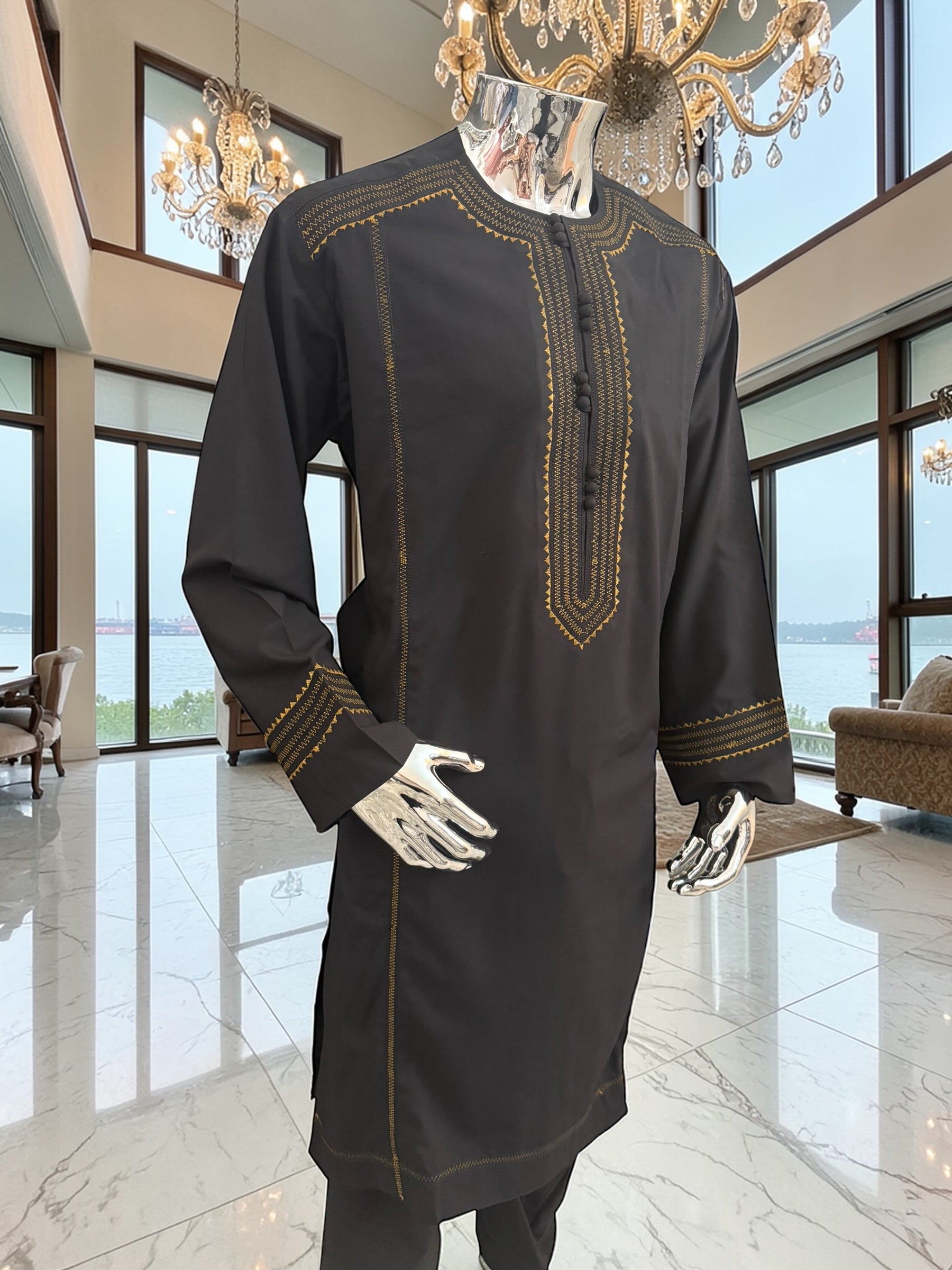 Large Afghan Parahan Tunban with Traditional Embroidery – Black
