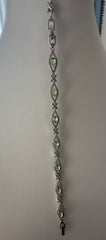 Light Green Teardrop Crystal Bracelet – Silver Tone Halo Link Statement Jewelry 7083