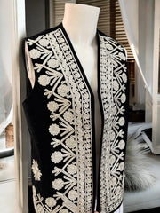 Men’s Black Velvet Chermadozi Vest | Handmade Traditional Afghan Waistcoat medium to Large