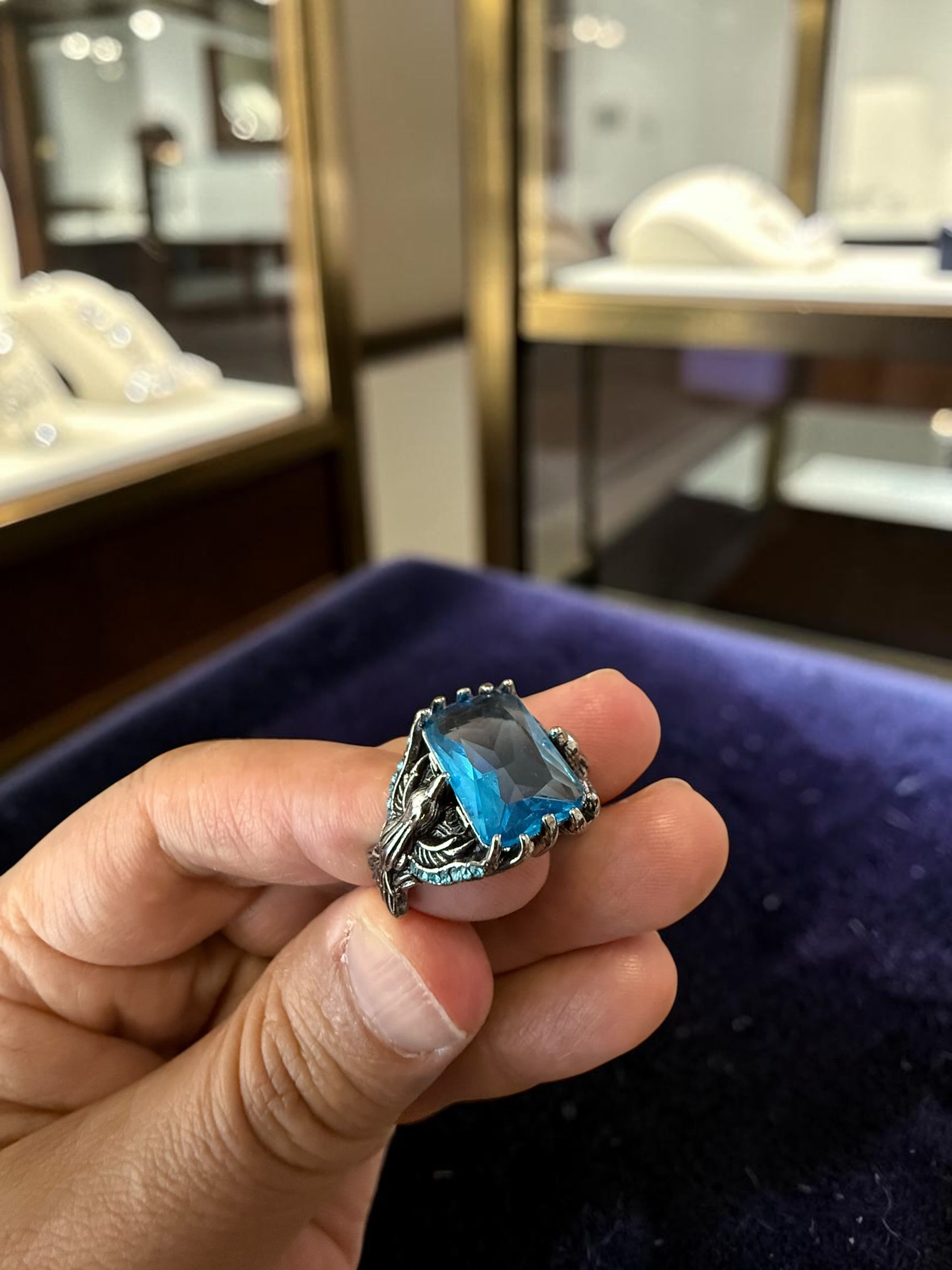 Turquoise Blue Turkish Eagle Ring – Vintage Ottoman Style Statement Ring