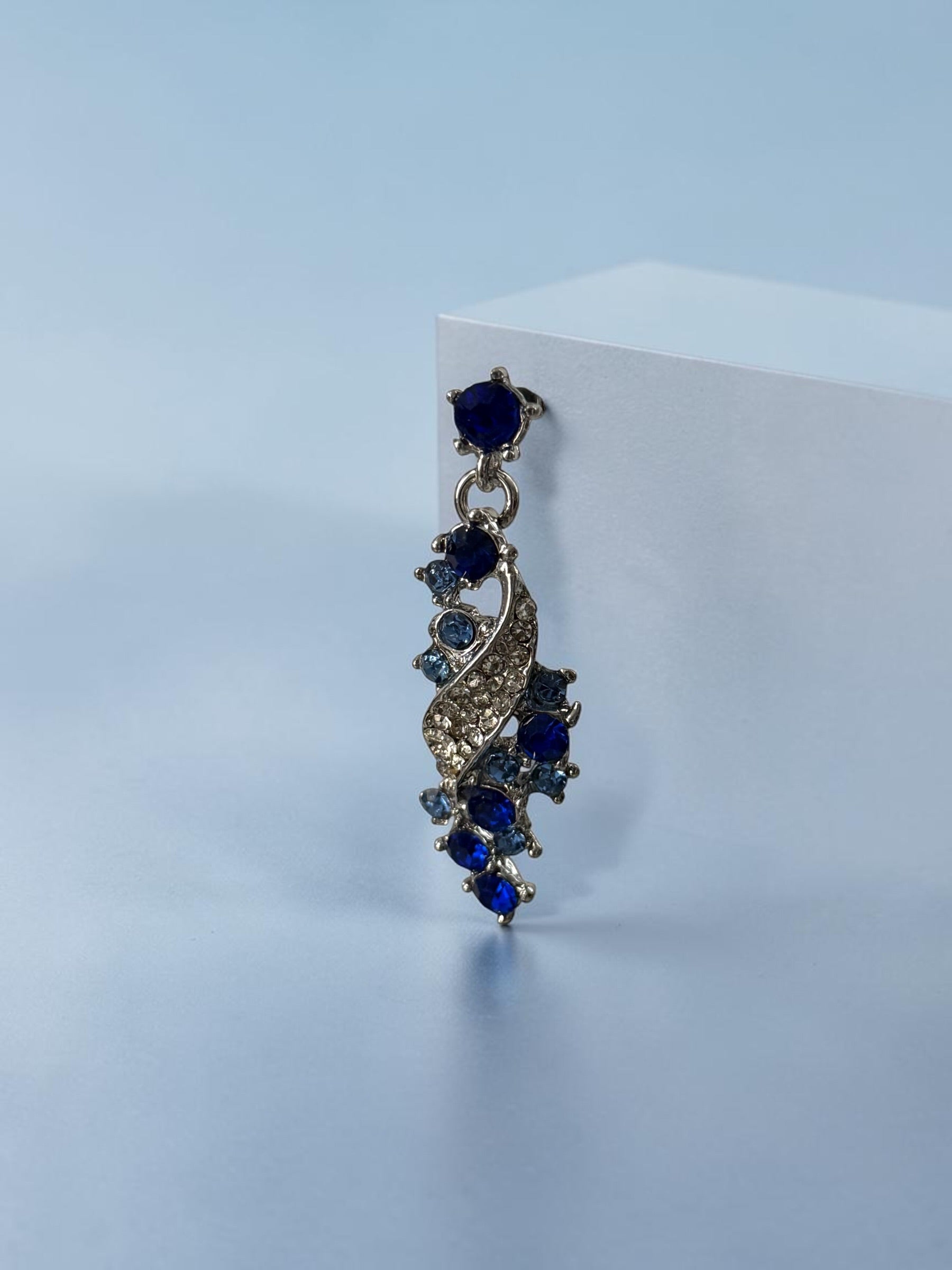 Royal Sapphire Blue Crystal Jewelry Set – Silver-Tone Necklace & Drop Earrings | Afghan, Pakistani, Indian & Middle Eastern Bridal Jewelry.  070