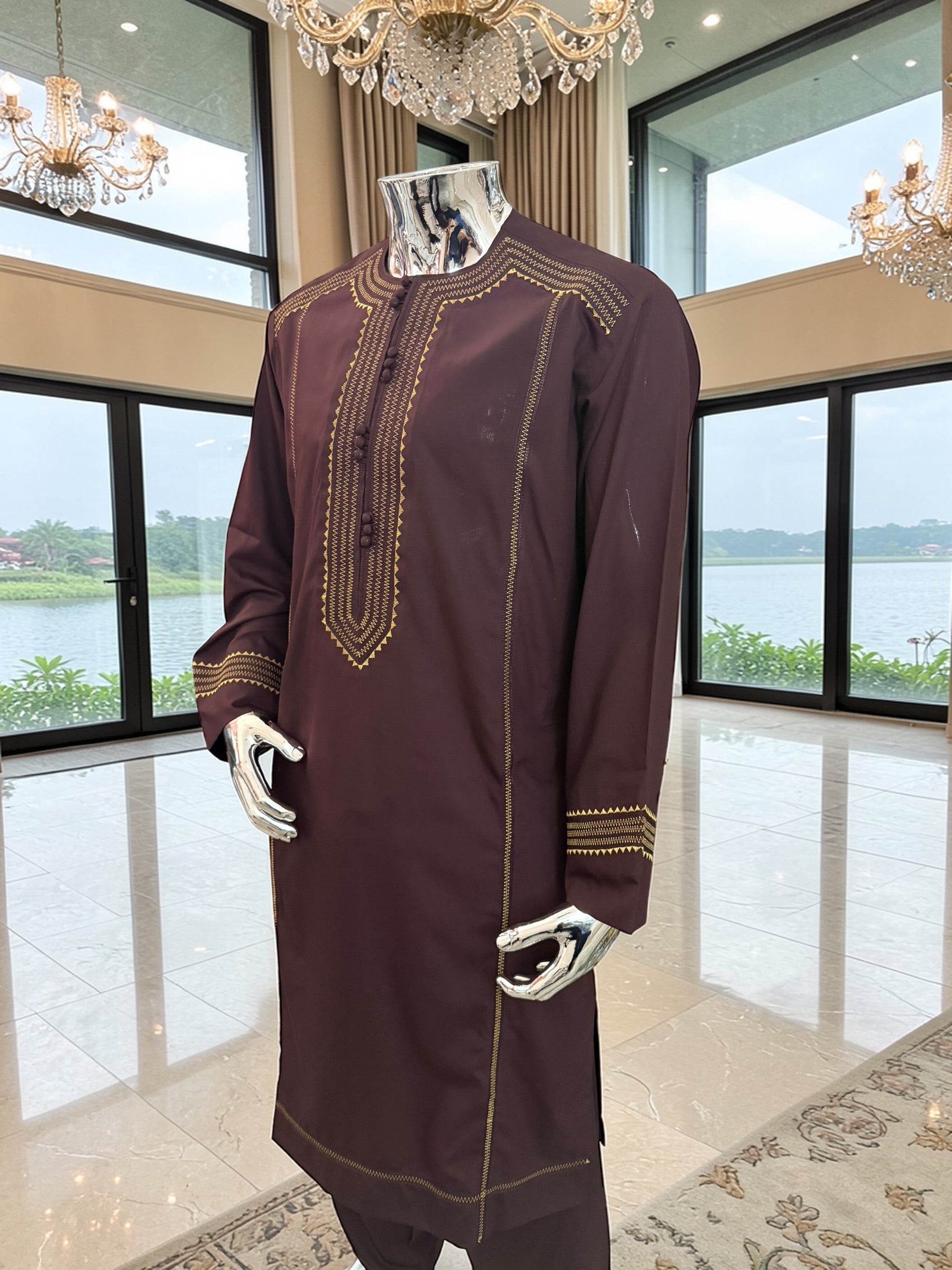 Large Afghan Parahan Tunban with Traditional Embroidery – Deep Plum
