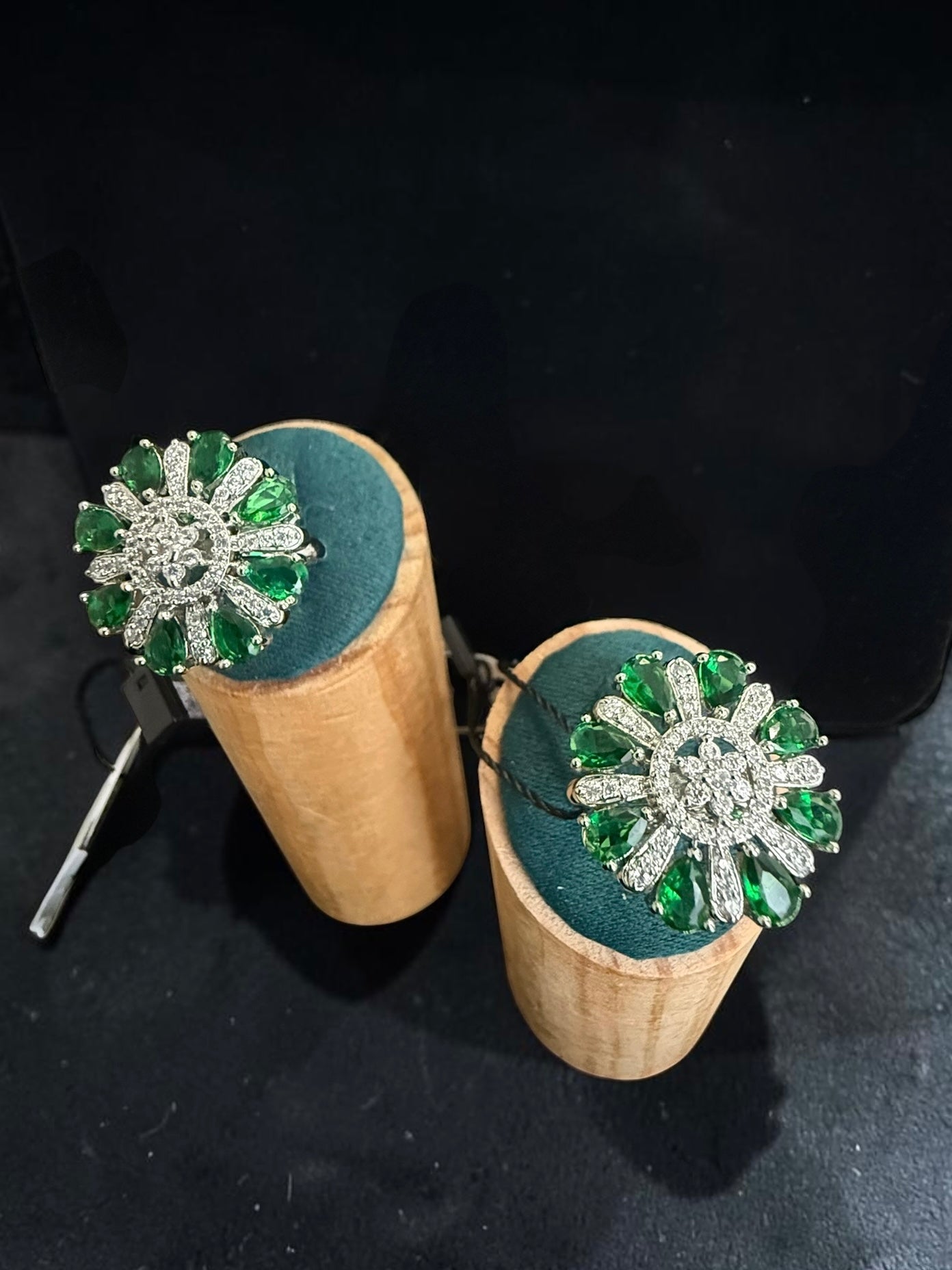 American Diamond Floral Statement Ring – Adjustable Pear-Cut Crystal Cocktail Ring, 5 Colors, Gift Box Included