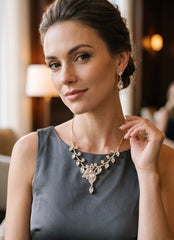 Women’s Crystal Leaf Necklace & Earrings Set – 4 Colors