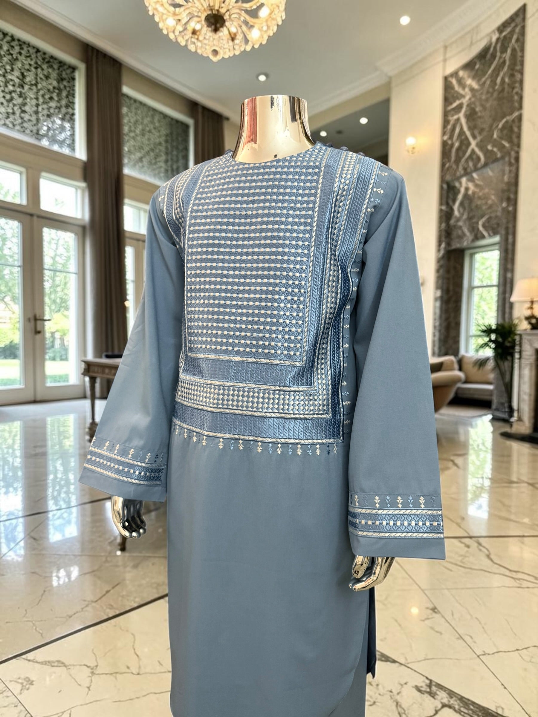 Boys Afghan Parahan Tunban Set – Sky Blue Embroidered Shalwar Kameez | Traditional Afghan Kids Outfit | Luqmaan Boutique Design #24