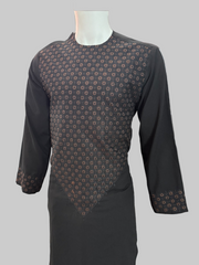 Men’s Black Parahan Tumban with Brown Khamak Embellishment – Traditional Afghan Design – Small Size
