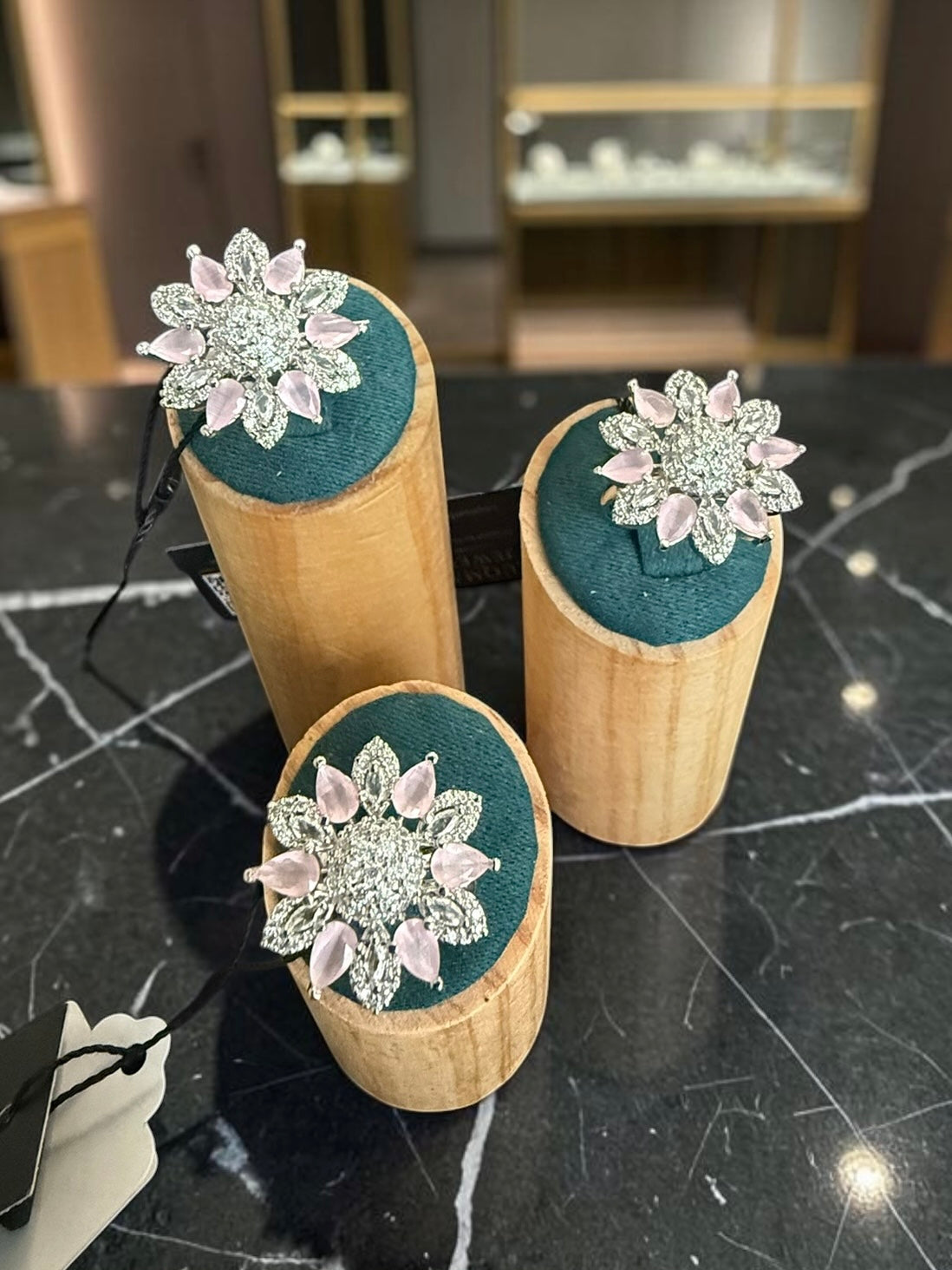 American Diamond Floral Statement Ring – Adjustable Pear-Cut Crystal Cocktail Ring, 7 Colors, Gift Box Included