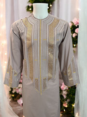 Afghan Parahan Tunban for Men Pale Rose Silver and Gold Shesha Mirror Work Machine Embroidered Small