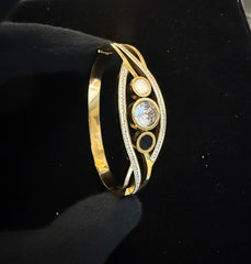 Gold-Tone Stainless Steel Three-Stone Crystal Side-Opening Bangle for Women 8023