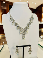 Silver-Plated Clear Crystal Necklace & Earrings Set | Elegant Bridal Jewelry 073