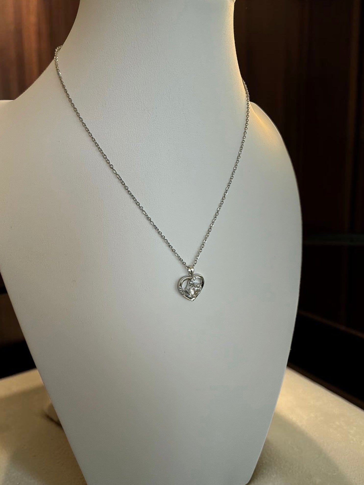 Silver Plated Double Heart Pendant Necklace for Women – Sparkling Zircon Love Necklace