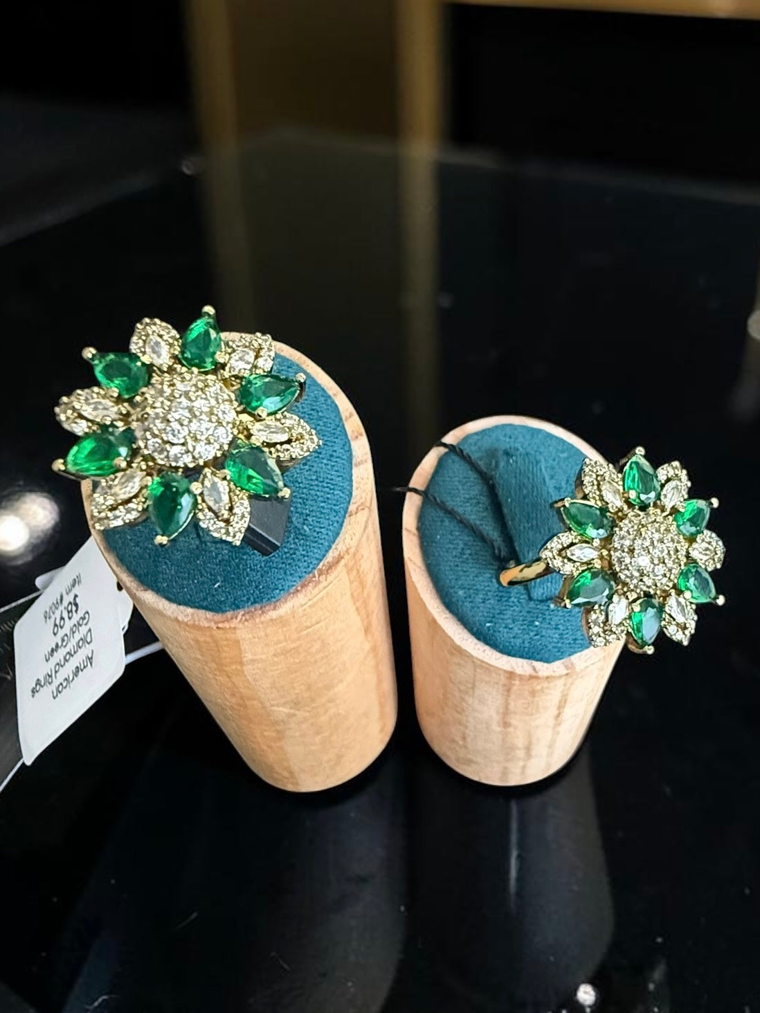 Adjustable American Diamond Floral Statement Ring | Gold-Tone Brass | 6 Color Options | Gift Box Included | Indian Pakistani Afghan Jewelry