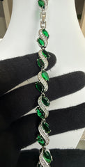 Emerald Green Marquise Crystal Vine Bracelet – Silver-Tone Wave Leaf Statement Jewelry 7118