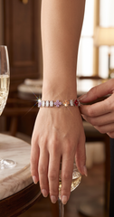 Multicolor Floral Baguette Crystal Link Bracelet – Silver Tone Flower Bracelet 7144