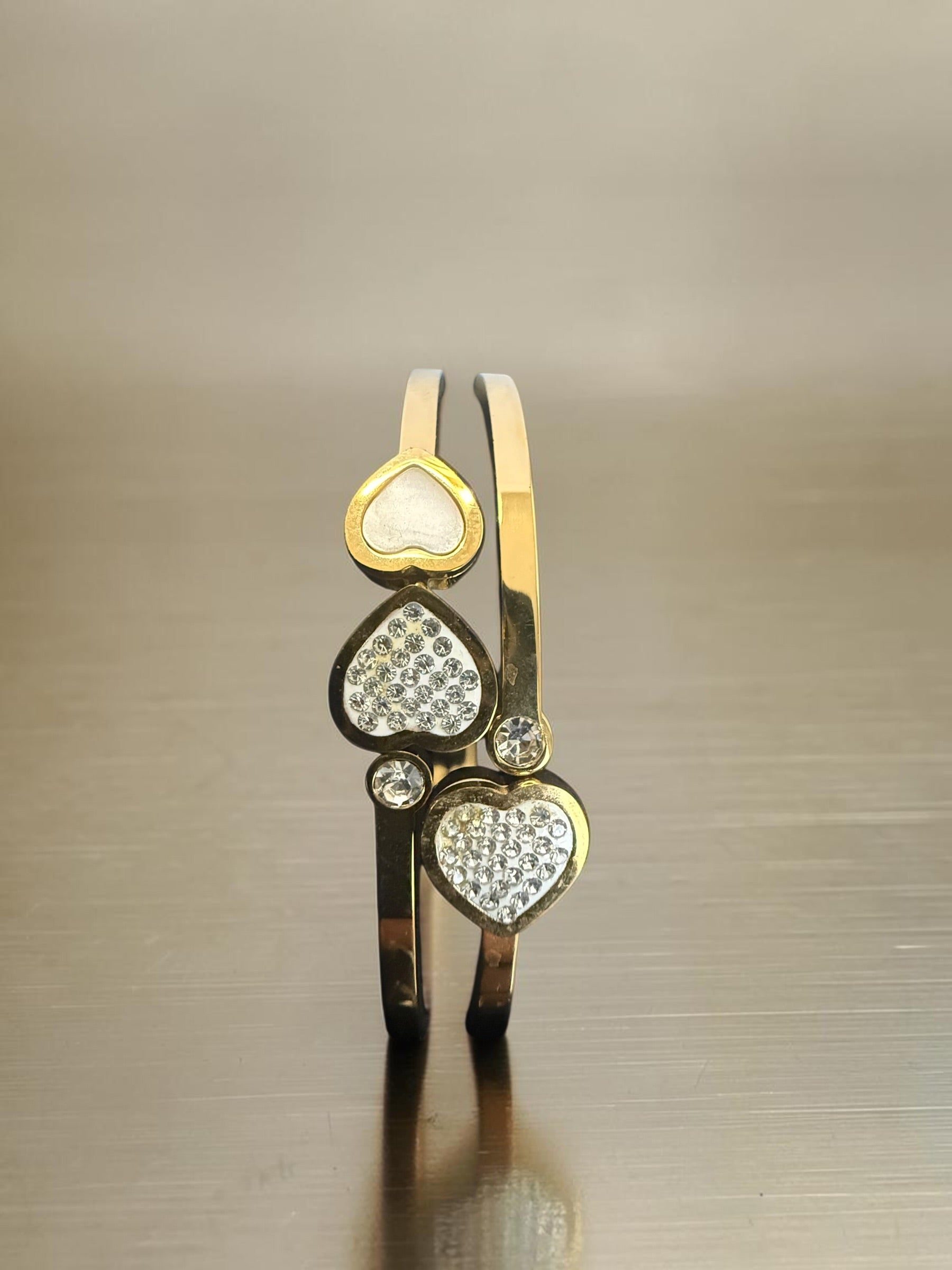 Triple Heart Crystal Gold-Tone Hinged Bangle Bracelet 8020