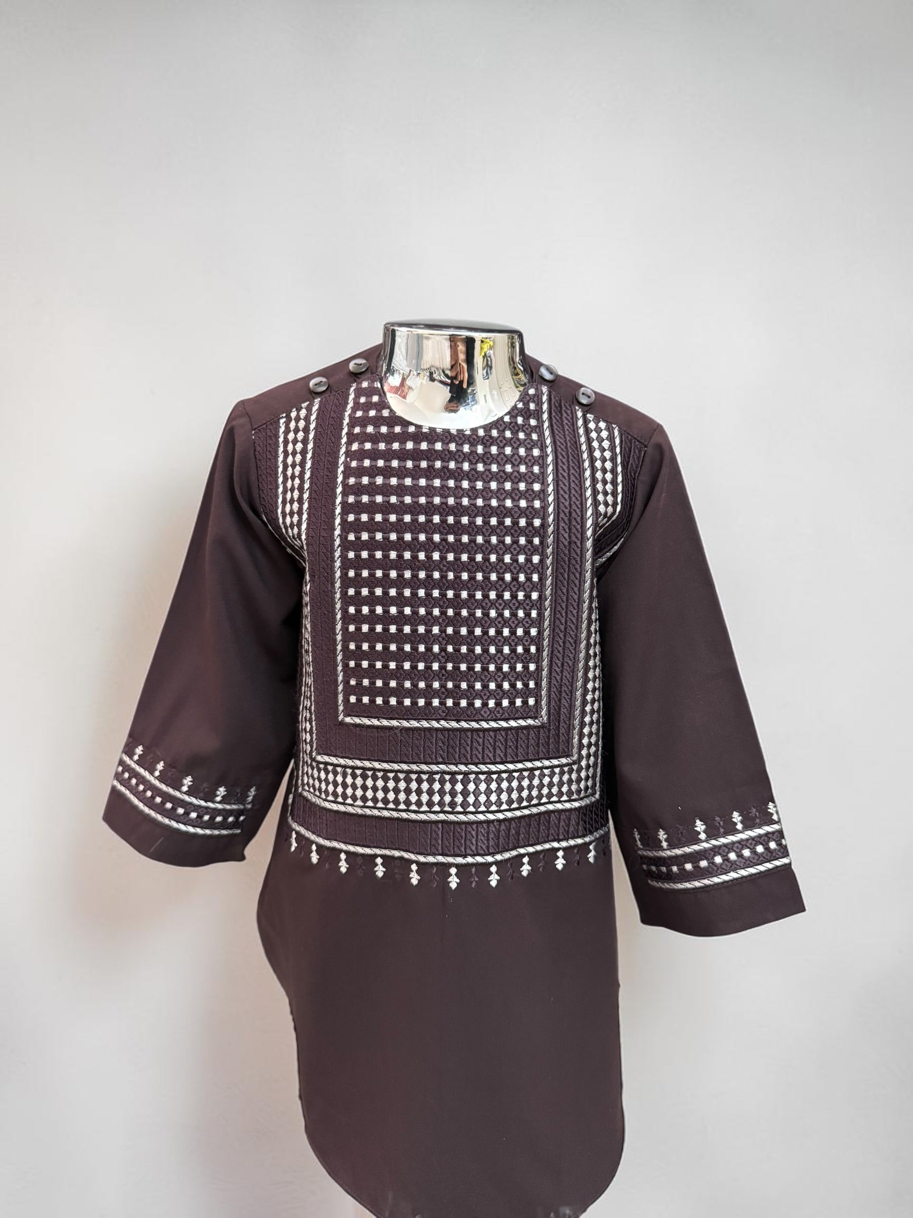 Deep Plum Kids Afghan Parahan Tunban Set – Premium Embroidered Traditional Afghan Outfit for Boys (Ages 1–12 Years) Design #24