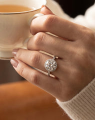 1 Carat Round Cut Moissanite Halo Ring – Adjustable Silver Tone Ring with GRA Certificate & Premium Jewelry Box 7060