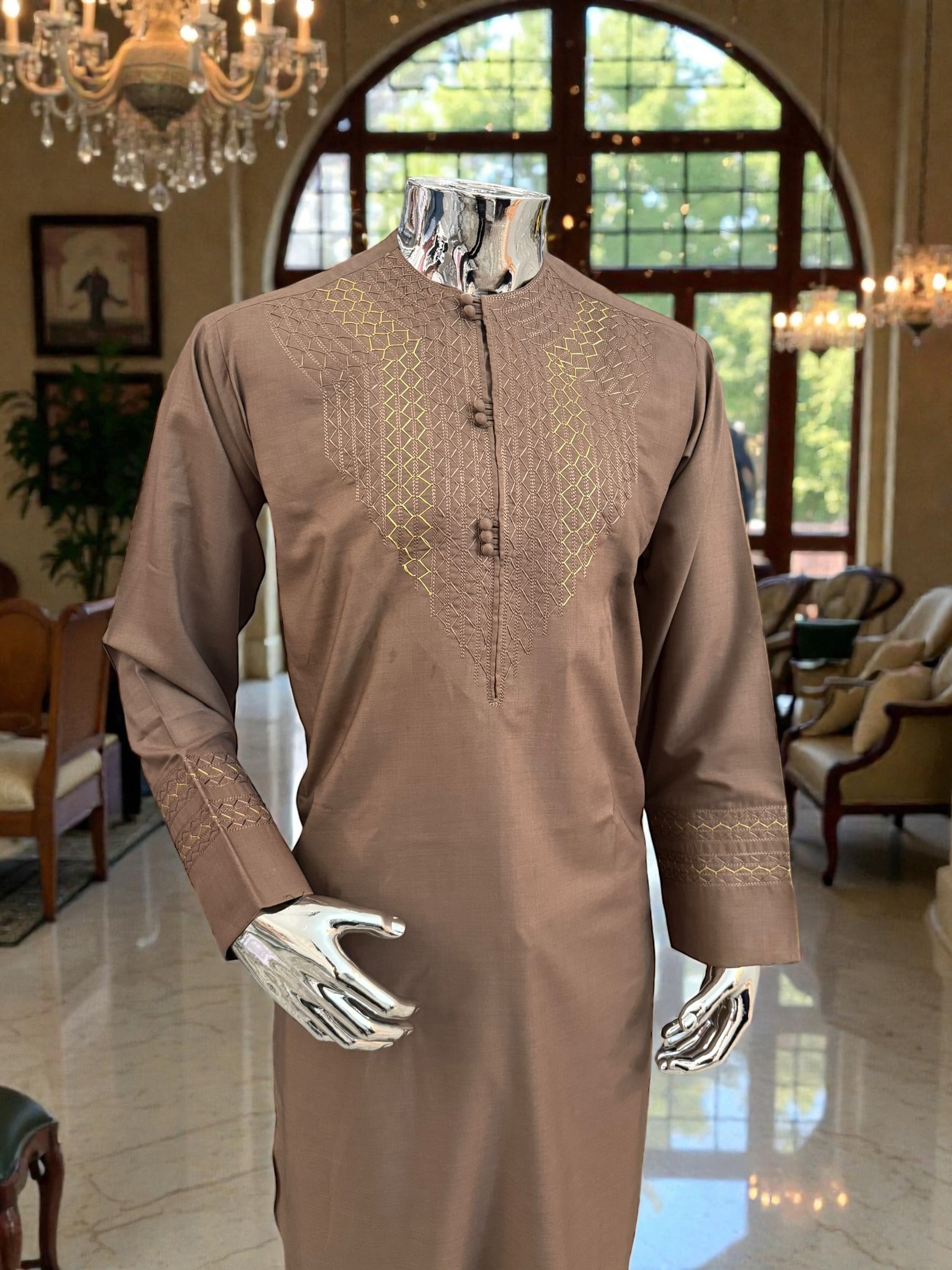 Small Handmade Brown Parahan Tumban | Traditional Afghan Hand Embroidery