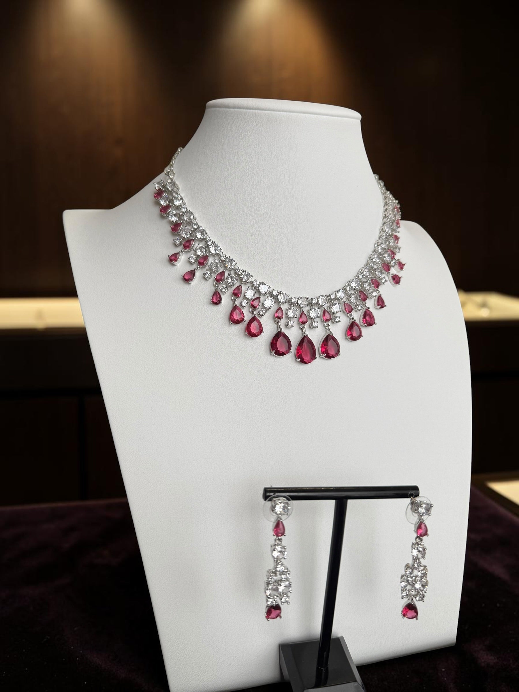 Elegant Teardrop Crystal Necklace & Earrings Set – 6 Colors