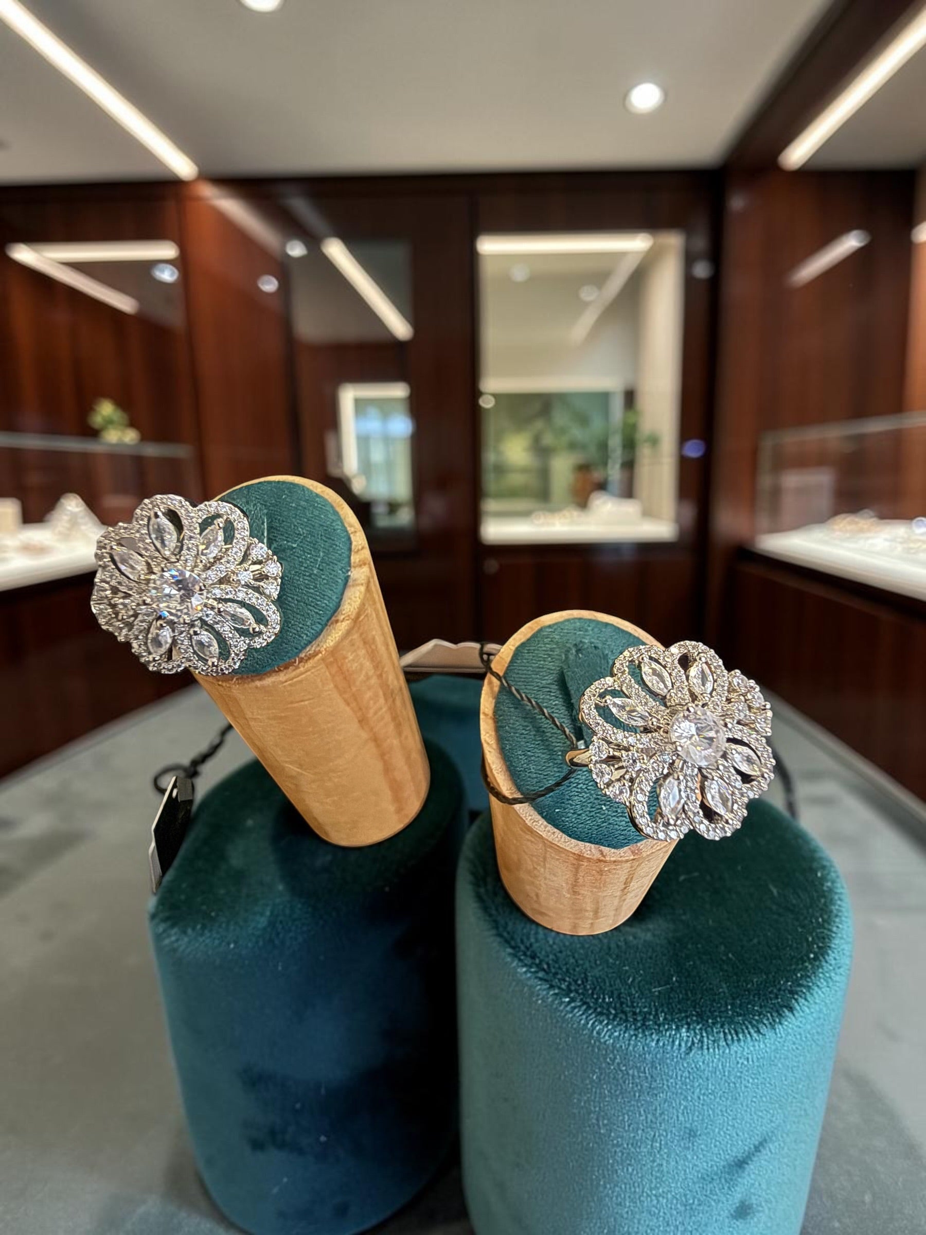 American Diamond Statement Ring – Floral Crystal Cocktail Ring, 6 Colors, Adjustable Size, Gift Box Included