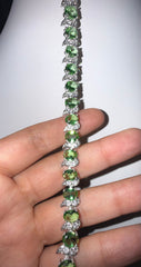 Green Oval Crystal Leaf Tennis Bracelet – Silver Tone Sparkling Statement Bracelet, Jewelry Gift Box Included 7076