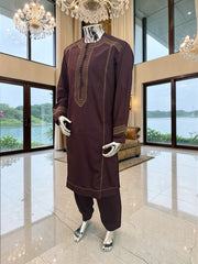 Large Afghan Parahan Tunban with Traditional Embroidery – Deep Plum