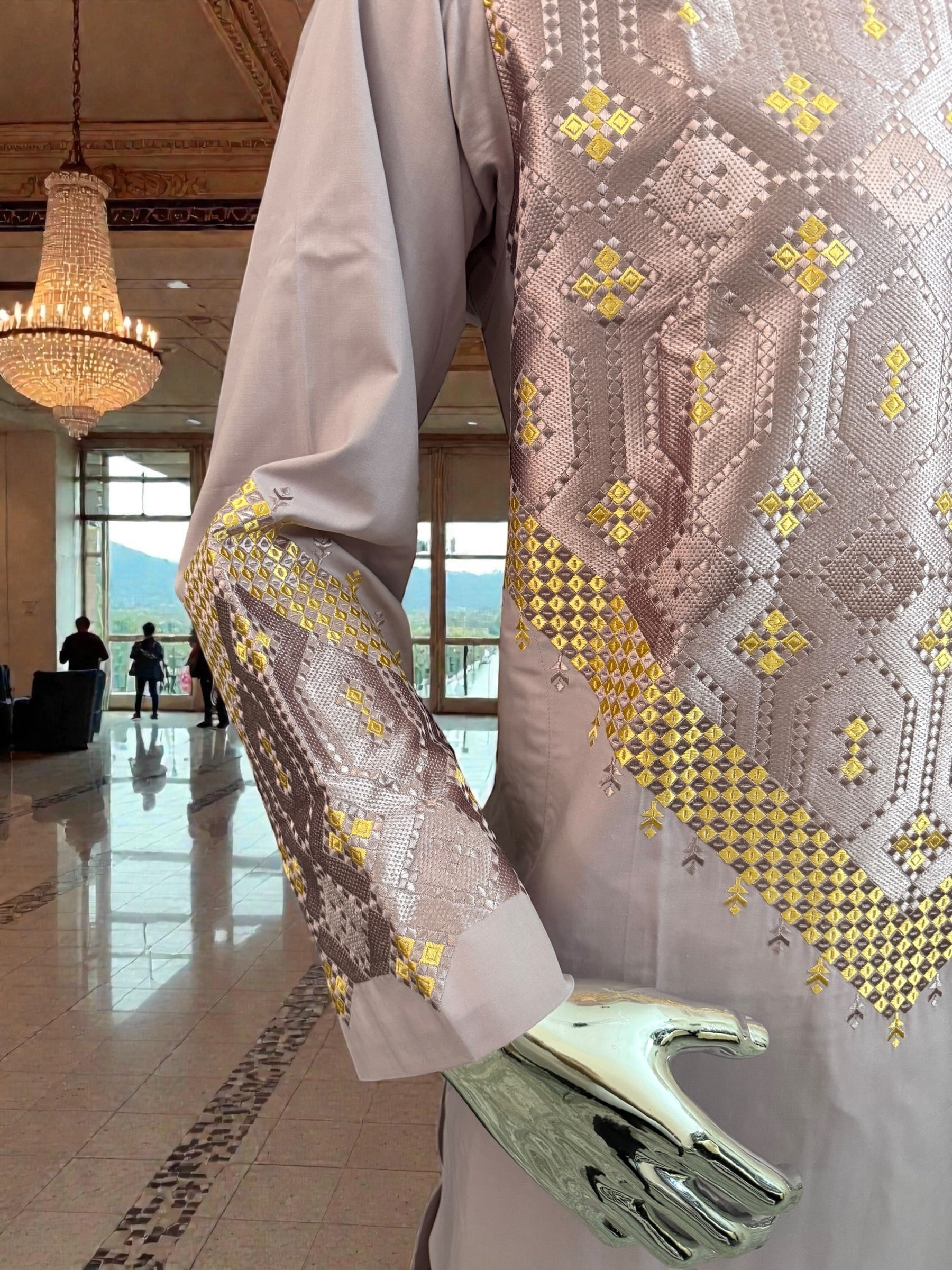 Men’s Lavender Parahan Tumban with Gold Embroidery | Traditional Afghan Outfit | Luqmaan Boutique