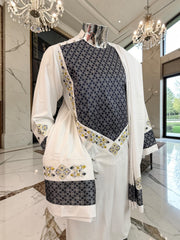 Small Off White Afghan Parahan Tunban Set – Premium Hand Embroidery Traditional Men’s Outfit with Matching Chadder Patto