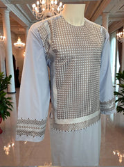 Light Blue Afghan Parahan Tunban for Men with Machine Embroidery Large to X-Large