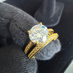 Size 6 Gold-Tone Sterling Silver Moissanite Bridal Ring Set – Round-Cut Solitaire 6014