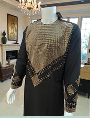 Men’s Black Parahan Tumban with Shesha Mirror Work – Machine-Embellished Afghan Outfit – Small Size