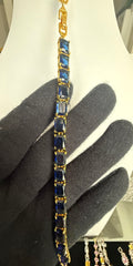 Sapphire Blue Emerald-Cut Crystal Tennis Bracelet – Gold Tone Statement Jewelry 7141
