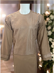 Afghan Parahan Tunban for Men Machine Embroidered Taupe Traditional Wear Medium