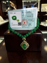 Natural Green Agate Beaded Pendant Necklace | Gold Tone Statement Jewelry with Certificate 6003