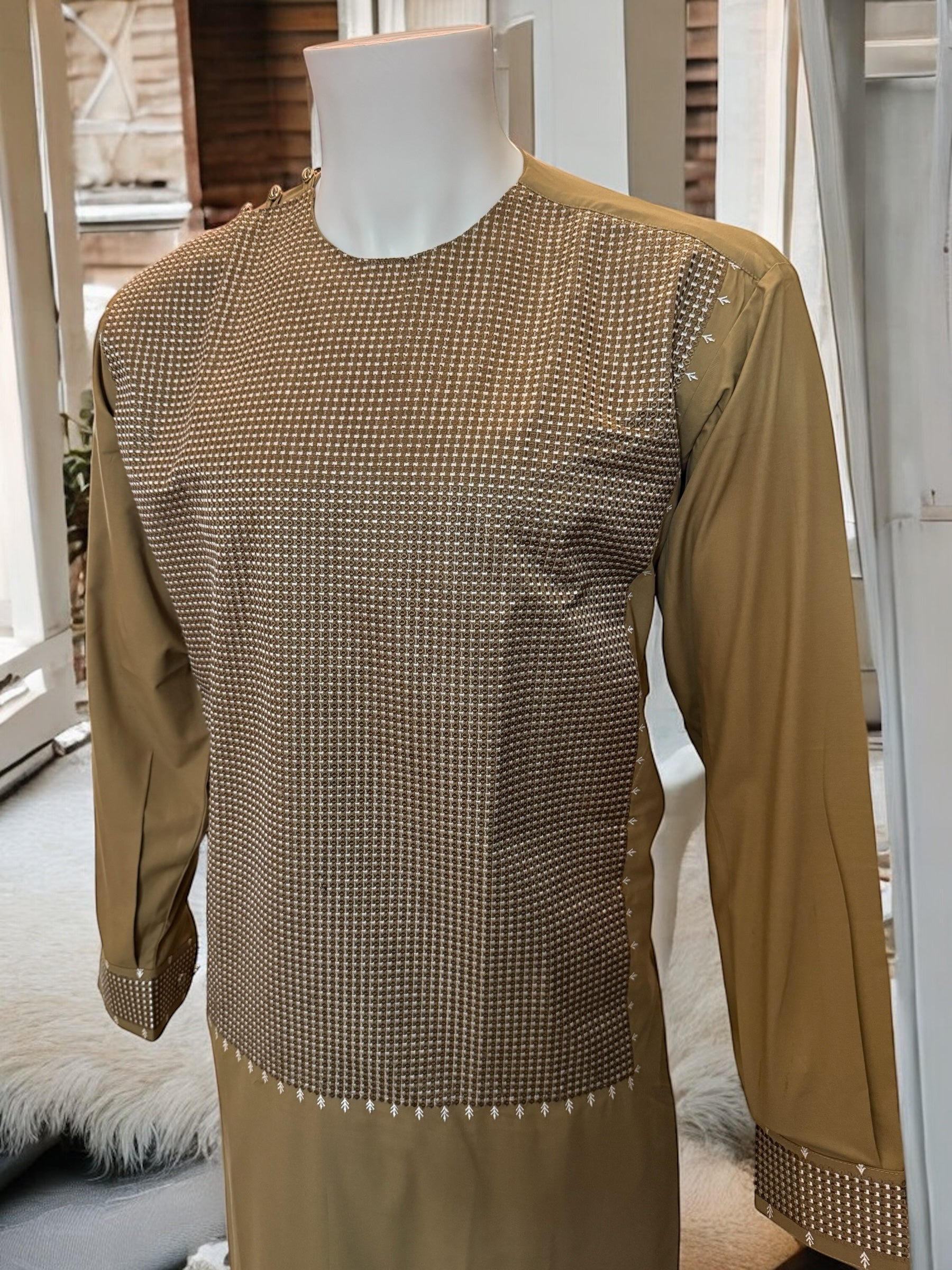 Afghan Parahan Tunban for Men – Warm Olive Brown, Medium-Large