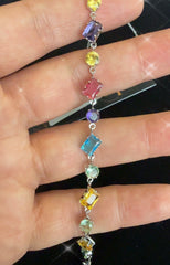 Multicolor Crystal Tennis Bracelet – Rainbow Geometric Stone Silver-Tone Bracelet for Women 7067