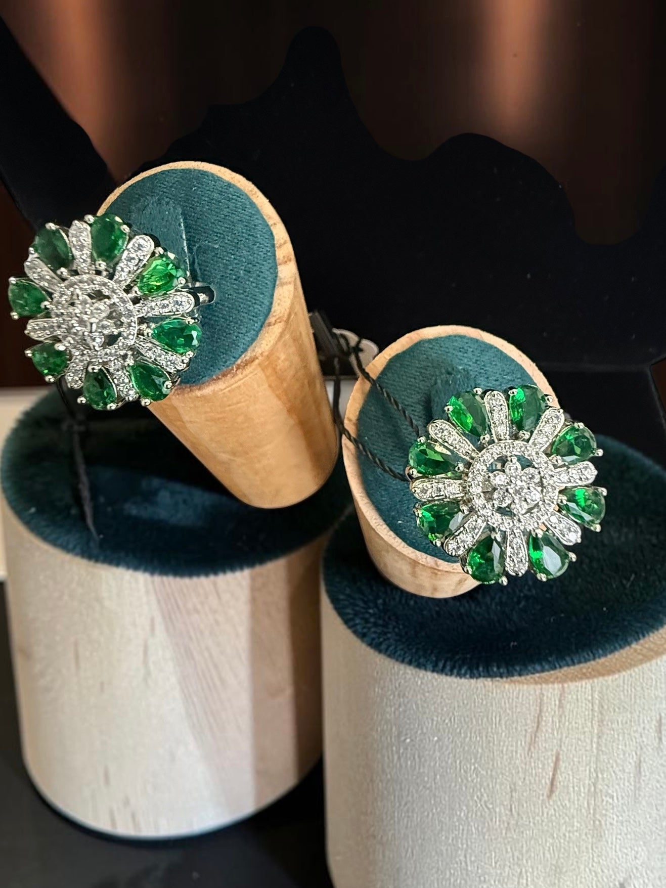 American Diamond Floral Statement Ring – Adjustable Pear-Cut Crystal Cocktail Ring, 5 Colors, Gift Box Included